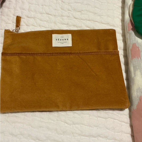 Sezane Velvet Cosmetic Bag in Mustard - Picture 2 of 6